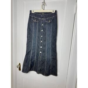 Vintage Y2K Lipsy Skirt Small Blue Dark Denim Maxi Trumpet Button Down Low Rise